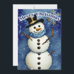 Cartes Pour Fêtes Annuelles White Christmas Snowman<br><div class="desc">White Christmas Snowman,  ce design de Noël présente un mignon bonhomme de neige sur un arrière - plan neigeux bleu et blanc et un texte disant "Joyeux Noël".</div>