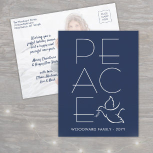 Cartes Pour Fêtes Annuelles White Dove Moderne Unique Paix 1 Photo Marine Bleu