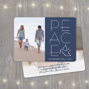 Cartes Pour Fêtes Annuelles White Dove Moderne Unique Paix 2 Photo Marine Bleu
