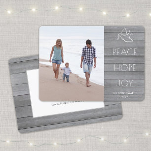 Cartes Pour Fêtes Annuelles White Dove Peace Hope Joie Simple Photo Grey Wood