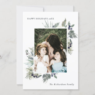 Cartes Pour Fêtes Annuelles White Dusky Green Christmas Foliage Photo Happy