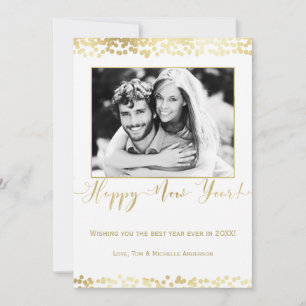 Cartes Pour Fêtes Annuelles White & Gold Joyeux Nouvel An Moderne Photo Chic