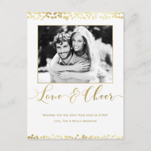 Cartes Pour Fêtes Annuelles White & Gold LOVE & CHEER Modern New Years Photo