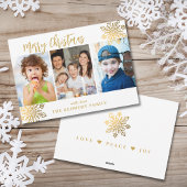 Cartes Pour Fêtes Annuelles White & Gold SnowFlake 3 Photo Collage Noël