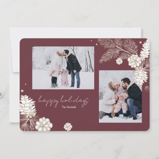 Cartes Pour Fêtes Annuelles White Pine Cones 2 Photo Holiday Greeting Card (Devant)