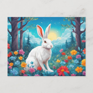 Cartes Pour Fêtes Annuelles White Rabbit with Forest Flowers Nature 