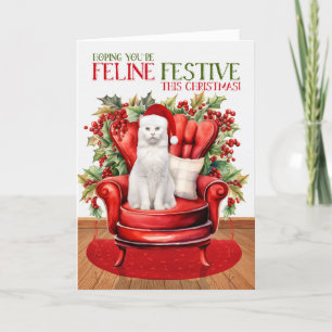 Cartes Pour Fêtes Annuelles White Shorthair Christmas Chat FELINE Festive