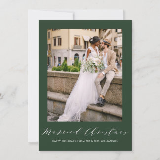 Cartes Pour Fêtes Annuelles white thin script holiday wedding announcement