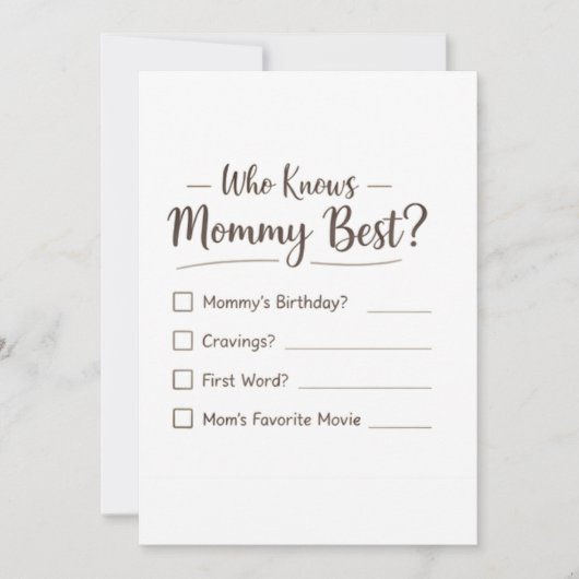 Cartes Pour Fêtes Annuelles Who Knows Mommy Best? – Baby Shower Game Card (Devant)
