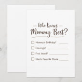 Cartes Pour Fêtes Annuelles Who Knows Mommy Best? – Baby Shower Game Card (Devant / Derrière)