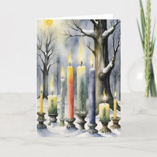 Cartes Pour Fêtes Annuelles Wiccan Imbolc Rainbow Candles dans la forêt de nei