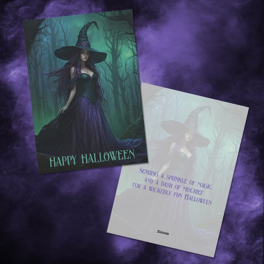 Cartes Pour Fêtes Annuelles Wicked Halloween sorcière en violet et noir