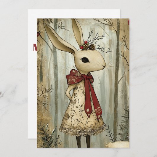 Cartes Pour Fêtes Annuelles Willa the Rabbit | Woodland Whimsy (Devant / Derrière)