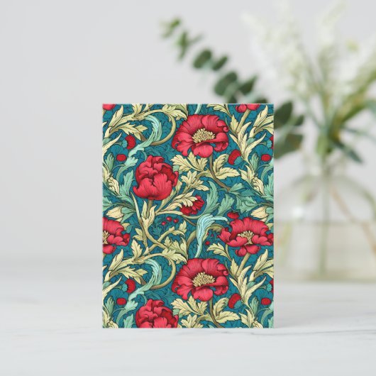 Cartes Pour Fêtes Annuelles William Morris Motif inspiré des fleurs rouges (Debout devant)