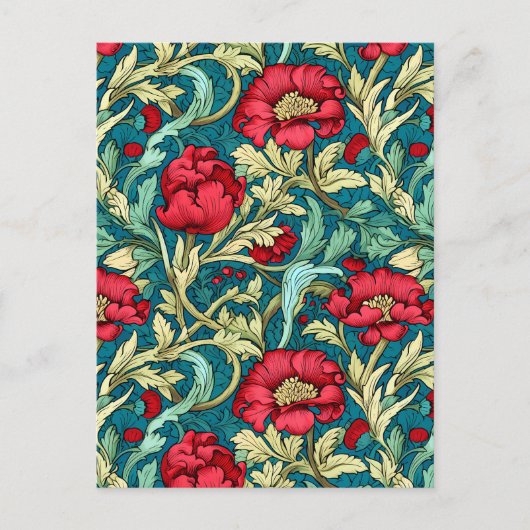 Cartes Pour Fêtes Annuelles William Morris Motif inspiré des fleurs rouges (Devant)