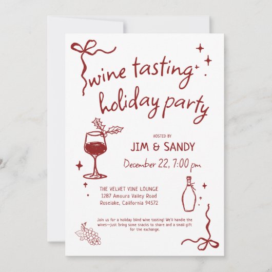 Cartes Pour Fêtes Annuelles Wine Tasting Holidays Party Whimsical Christmas (Devant)