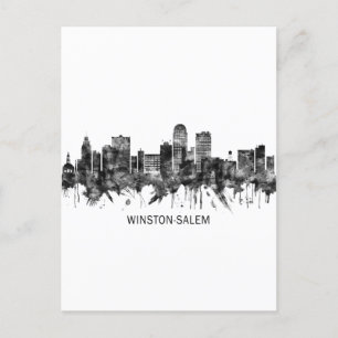 Cartes Pour Fêtes Annuelles Winston-Salem Caroline du Nord Skyline BW