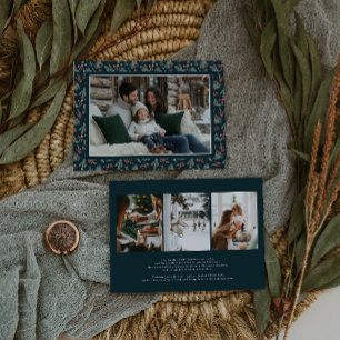 Cartes Pour Fêtes Annuelles Winter Botanicals Coquette Bow Photo élégante