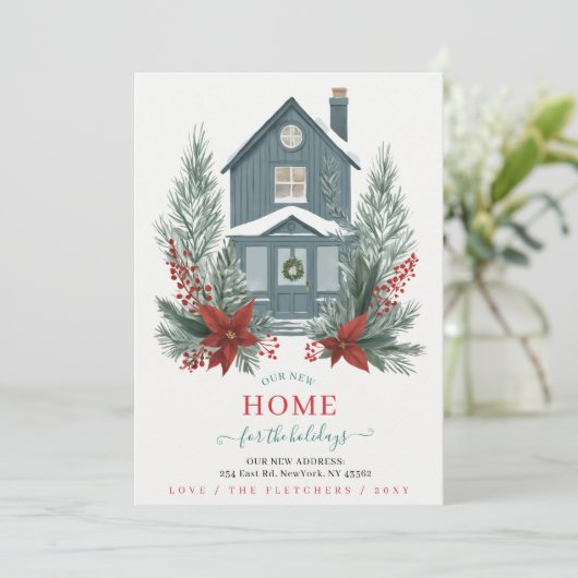 Cartes Pour Fêtes Annuelles Winter Christmas New Home for Holidays Moving (Debout devant)