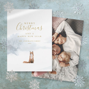 Cartes Pour Fêtes Annuelles Winter Fox Elegant Gold Script photo Noël