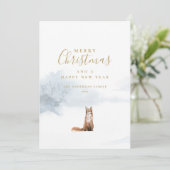 Cartes Pour Fêtes Annuelles Winter Fox Elegant Gold Script photo Noël (Debout devant)