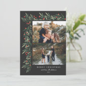 Cartes Pour Fêtes Annuelles Winter Greenery Black 2 Photo Noël (Debout devant)