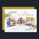 Cartes Pour Fêtes Annuelles Winter Greenery Minimum 3 photo Joy To The World<br><div class="desc">This photo collage Christmas card offers a stylish minimum design accented with water color Christmas greens. Les appels "Joy To The World" dans un script gold.</div>