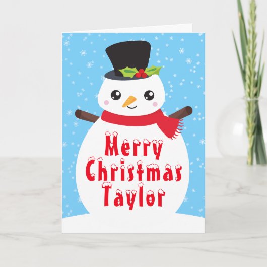 Cartes Pour Fêtes Annuelles Winter Snowman Bright Blue Joyeux Noël (Devant)