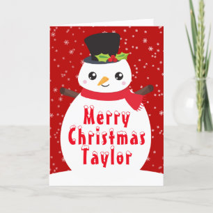 Cartes Pour Fêtes Annuelles Winter Snowman brillant Rouge Joyeux Noël