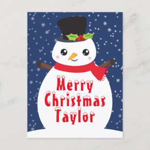 Cartes Pour Fêtes Annuelles Winter Snowman Marine Bleu Joyeux Noël Joyeux P