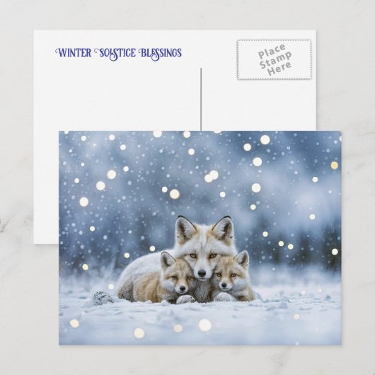 Cartes Pour Fêtes Annuelles Winter Solstice Yule Foxes in Snow (Devant / Derrière)