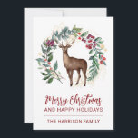 Cartes Pour Fêtes Annuelles Winter Stag Holly Wreath Noël<br><div class="desc">Joli cerf d'aquarelle entouré d'un script de couronne de fraise sainte carte de Noël. il suffit d'ajouter votre nom.</div>