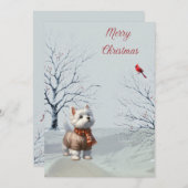 Cartes Pour Fêtes Annuelles Winter Westie et Cardinal Christmas Card (Devant / Derrière)