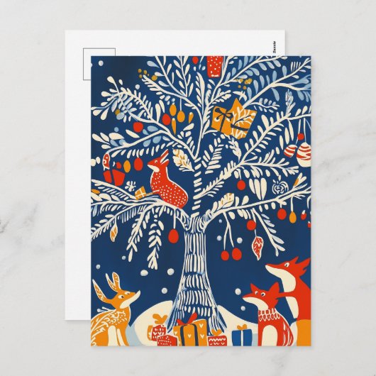 Cartes Pour Fêtes Annuelles Winter Wonderland, Animal card, Holiday folk art (Devant / Derrière)