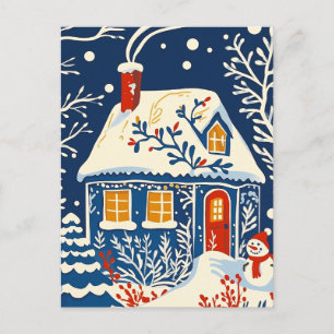 Cartes Pour Fêtes Annuelles Winter Wonderland, Cottage, Art populaire de vacan