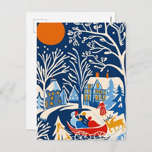 Cartes Pour Fêtes Annuelles Winter Wonderland, Père Noël Sleigh, Holiday folk (Devant / Derrière)