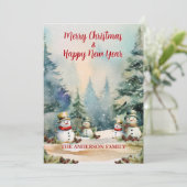Cartes Pour Fêtes Annuelles Winter Wonderland: Pine Trees and Snowmen (Debout devant)