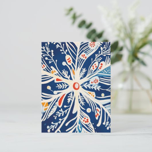 Cartes Pour Fêtes Annuelles Winter Wonderland, Snowflake, Holiday folk art (Debout devant)