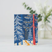 Cartes Pour Fêtes Annuelles Winter Wonderland, Snowy Forest, Holiday folk art (Debout devant)