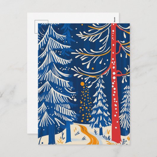 Cartes Pour Fêtes Annuelles Winter Wonderland, Snowy Forest, Holiday folk art (Devant / Derrière)