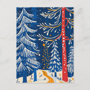 Cartes Pour Fêtes Annuelles Winter Wonderland, Snowy Forest, Holiday folk art