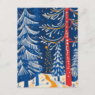 Cartes Pour Fêtes Annuelles Winter Wonderland, Snowy Forest, Holiday folk art