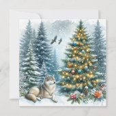 Cartes Pour Fêtes Annuelles Winter Wonderland Wolf Christmas  (Devant)