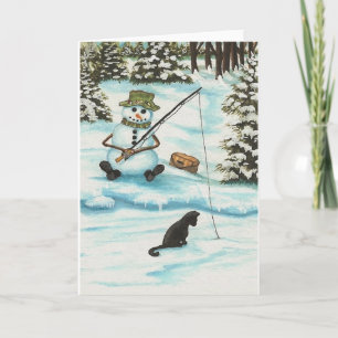 Cartes Pour Fêtes Annuelles Winter Wonders Snowman Gone Fishing by Bihrle