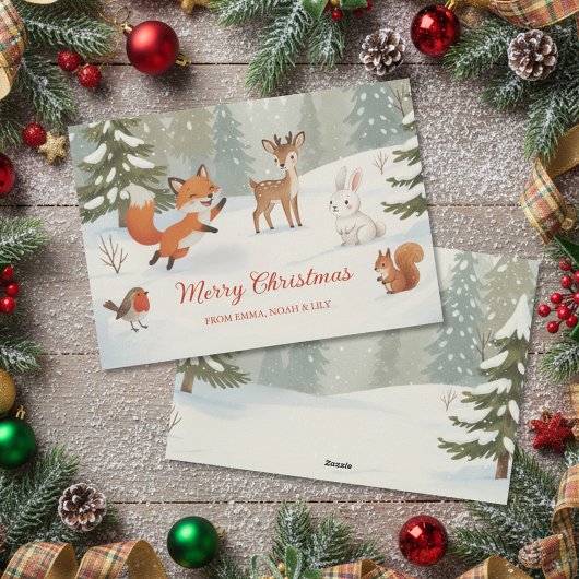 Cartes Pour Fêtes Annuelles Winter Woodland Merry Christmas Forest Animals