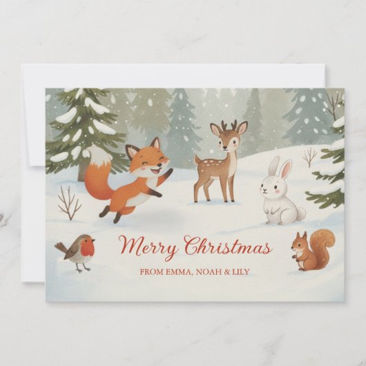 Cartes Pour Fêtes Annuelles Winter Woodland Merry Christmas Forest Animals (Devant)