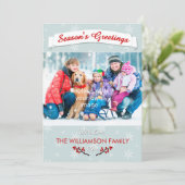 Cartes Pour Fêtes Annuelles Winterberries Ice Blue avec Snowflakes & Photo (Debout devant)