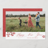 Cartes Pour Fêtes Annuelles Winterberry Élégant Script Bonne année photo (Devant / Derrière)