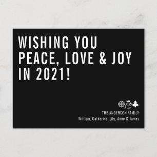 Cartes Pour Fêtes Annuelles Wishing You Peace Love Joy 2021 Nouvel An noir