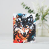 Cartes Pour Fêtes Annuelles Wolf Abstrait Wild Spirit (Debout devant)
